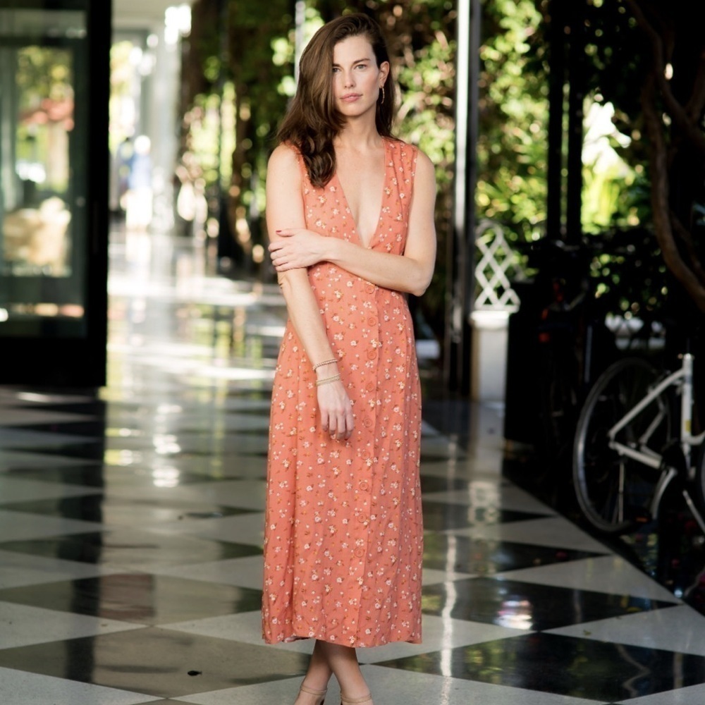 Ellsworth & Ivey Lucy Dress Coral Floral Linen
